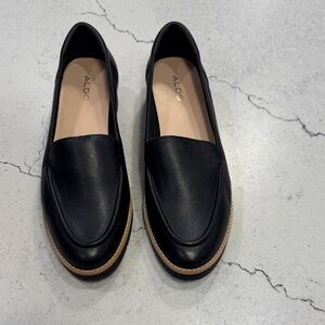 ALDO Black Leather Loafers with Tan Sole